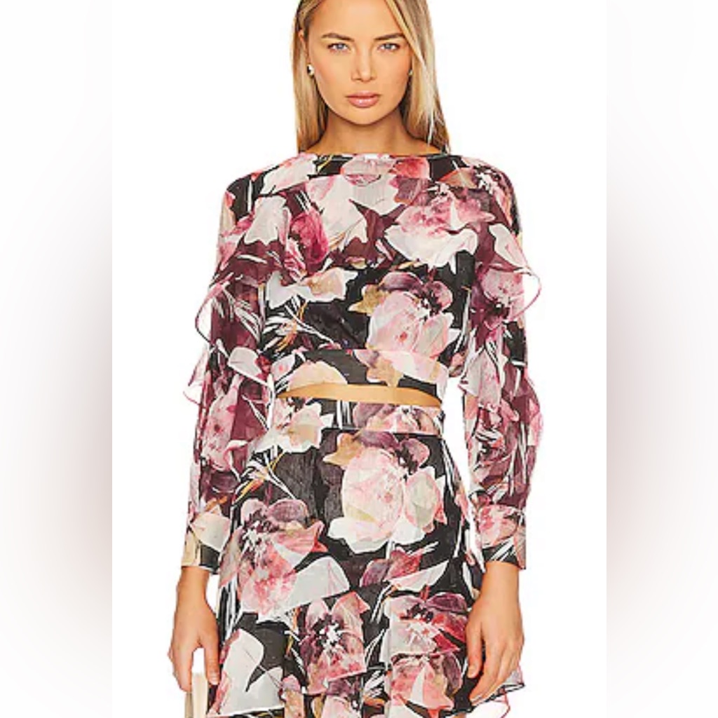 Misa Los Angeles - Silvana Crop Top And Sky Skirt - Floral Tropical Print